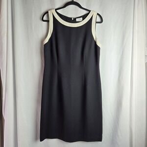 Ann Taylor Loft Sleeveless Sheath Dress Black Cream Womens 14P Office Career